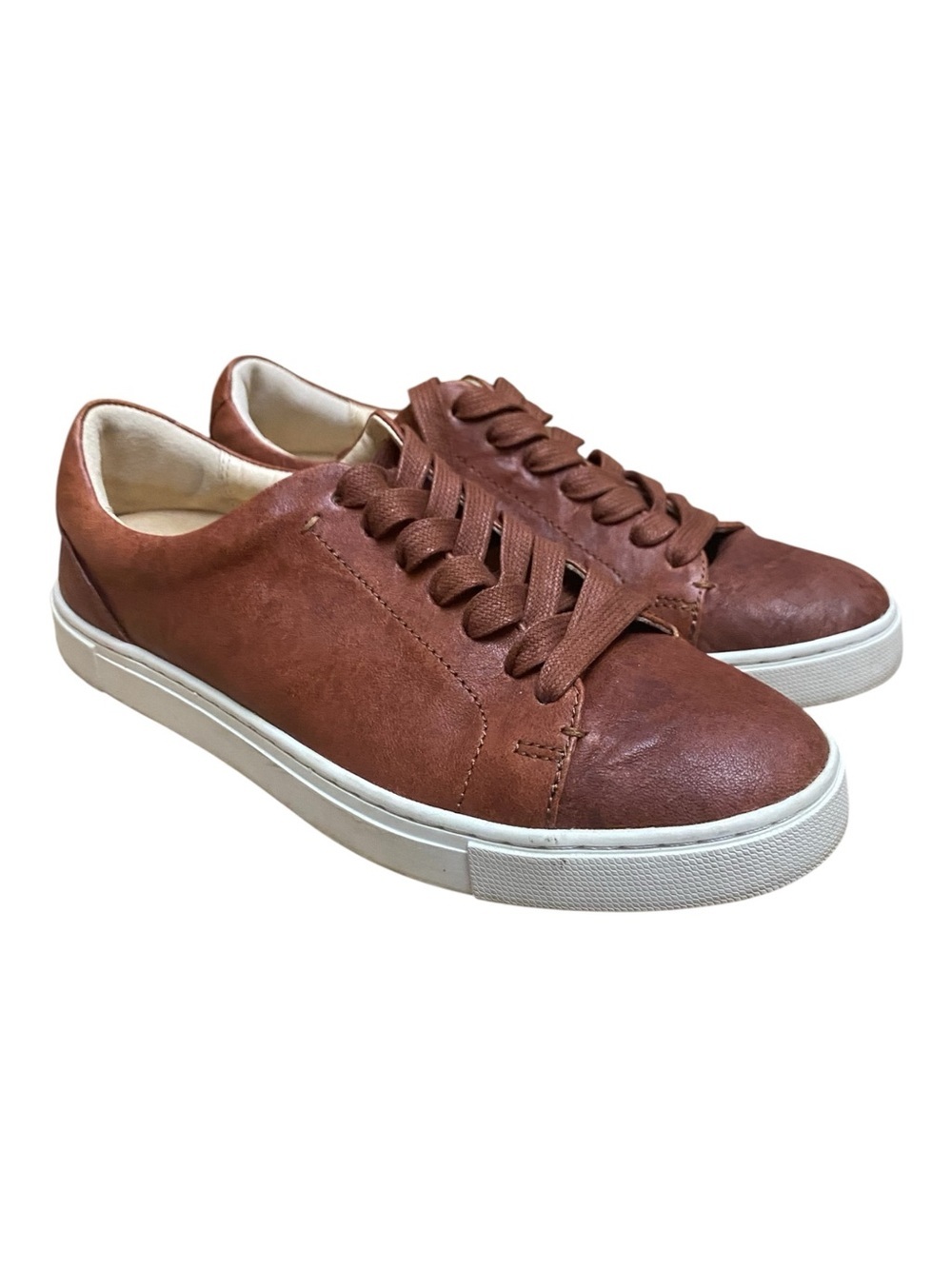 Frye Ivy Low Top Leather Fashion Sneakers Cognac Lace Up Comfort